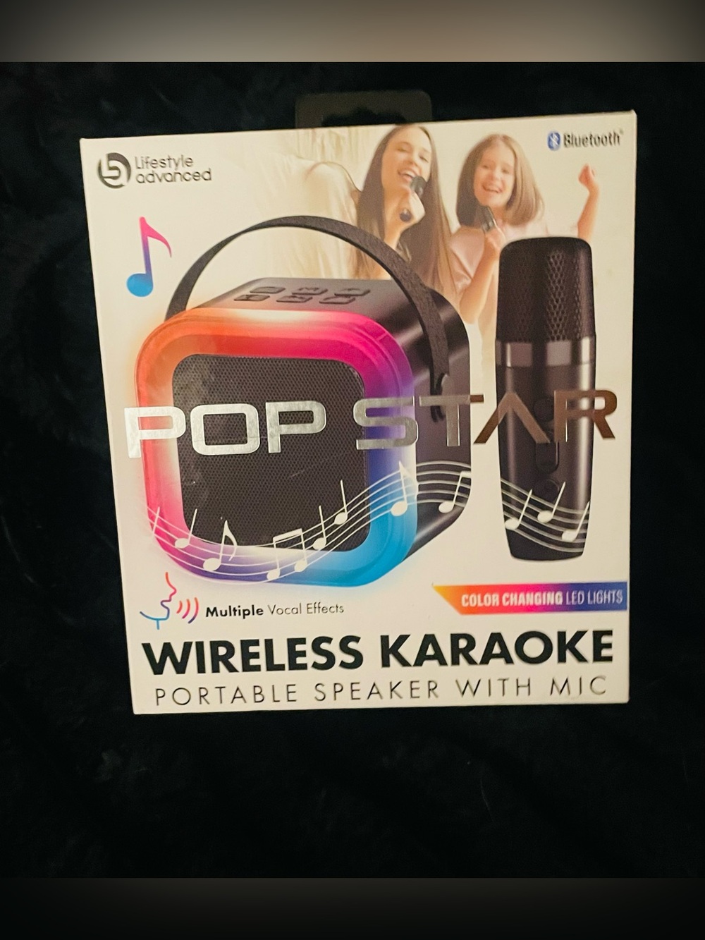 Wireless Karaoke Portable Speaker with Mic - Black with Multicolor LEDs